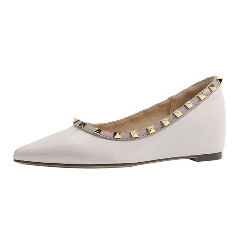 

Women s High Heels Fashion Rivets Pointed-toe Pumps Ihidden Heel Shoes Wedges Black Patent Leather Heels Office Lady Work Shoes 39 білий