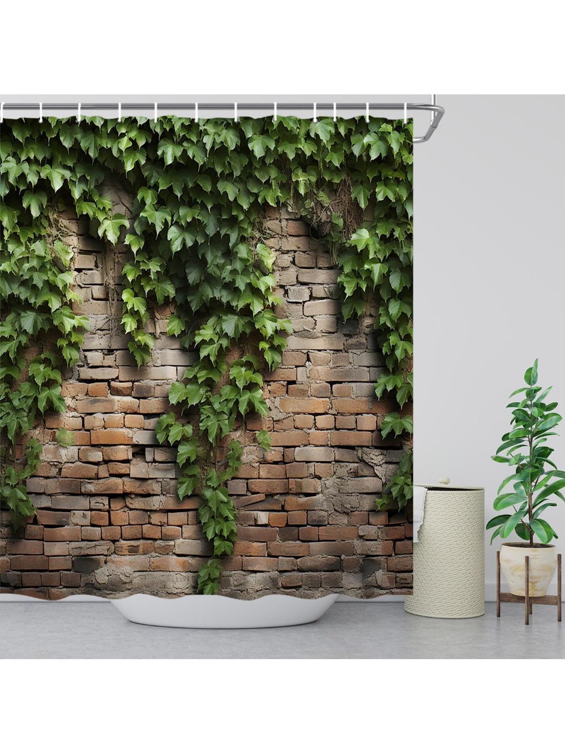 

Green Leaves Shower Curtain Brick Wall Garden Landscape Nature Plant Rustic Country Red Brown Stone Wall Creative Bathroom Decor 90x180CM