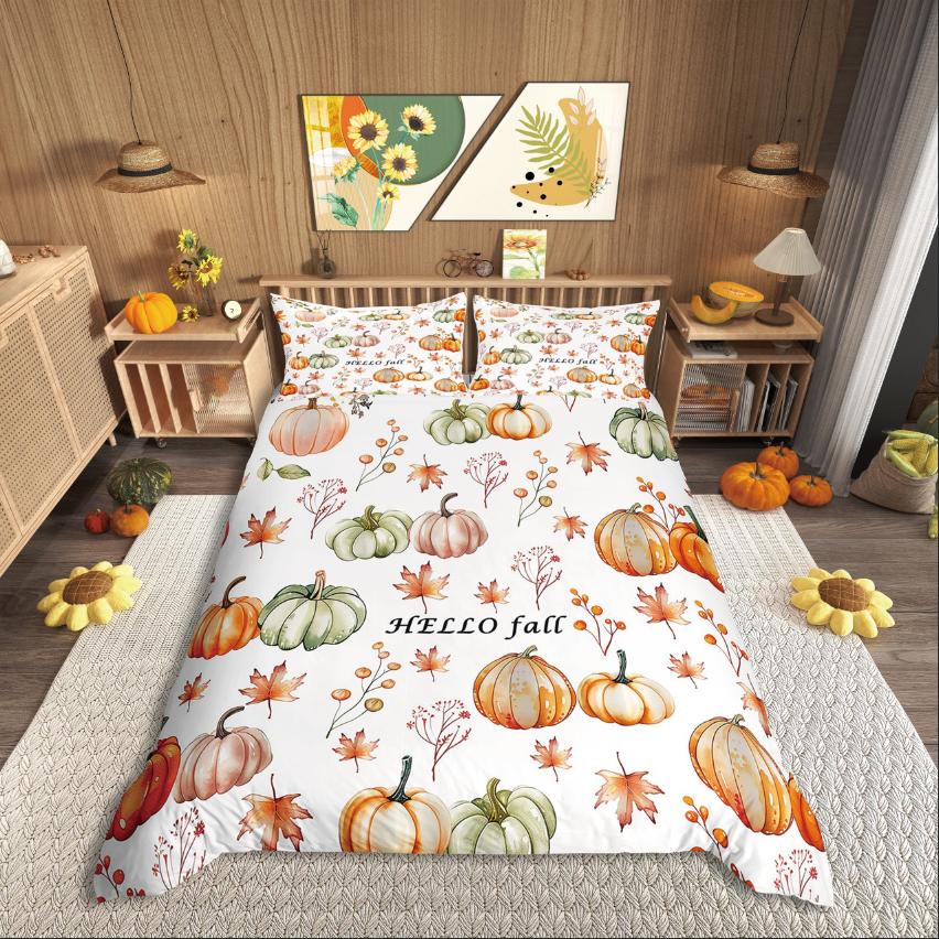 Homewish Thanksgiving Day Duvet Cover SetAutumn Harvest Bedding SetFall Pumpkin Comforter Cover Set