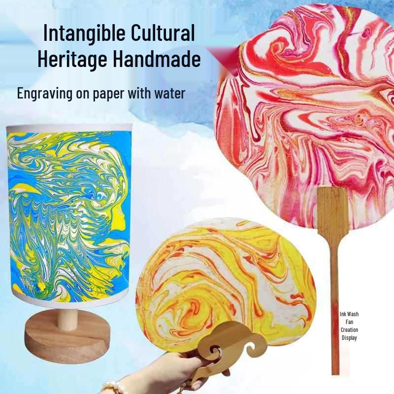 Novan Water Marbling Painting Set: Silk Scarf Kit for Kids with Pigment and Fan Brushes