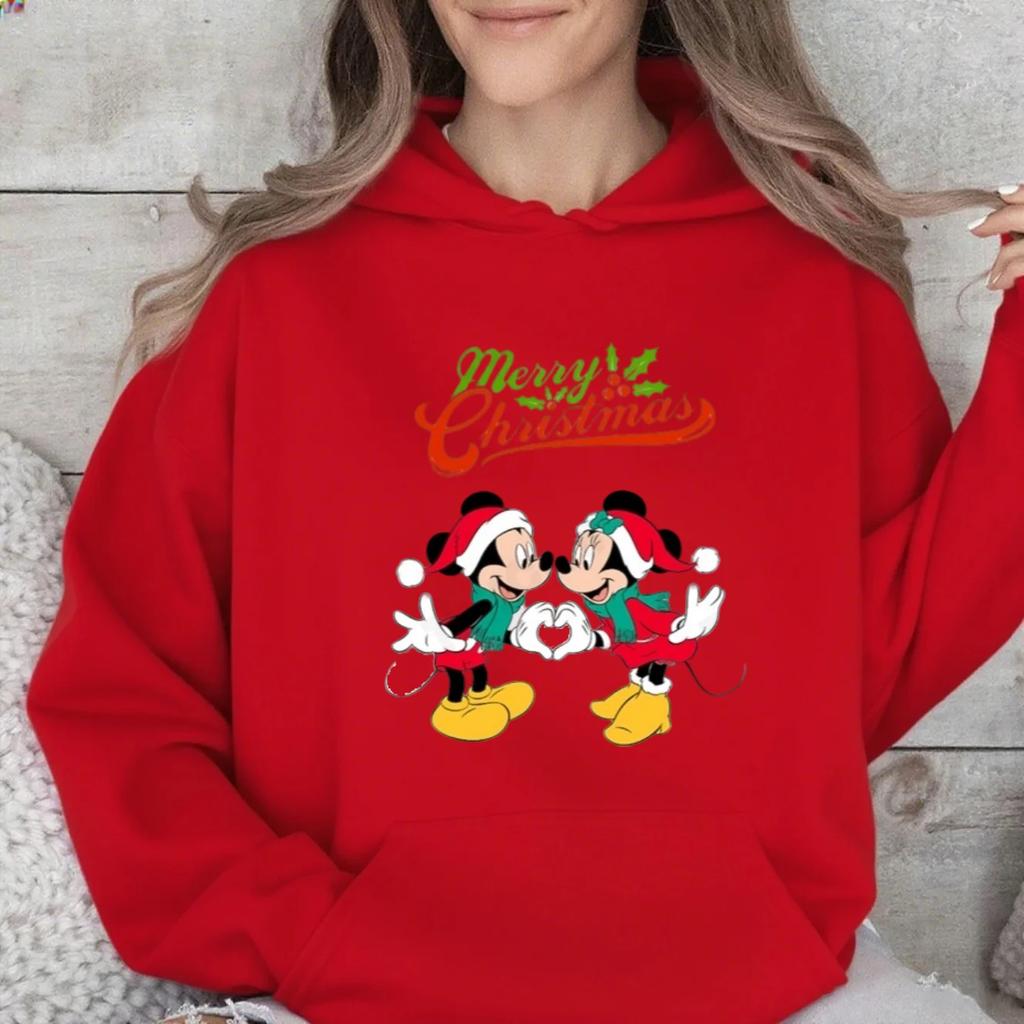 Disney Parent-child Christmas Mickey Mouse Printed Multi-color Hooded Sweatshirt, A Fashionable American Brand Casual Top