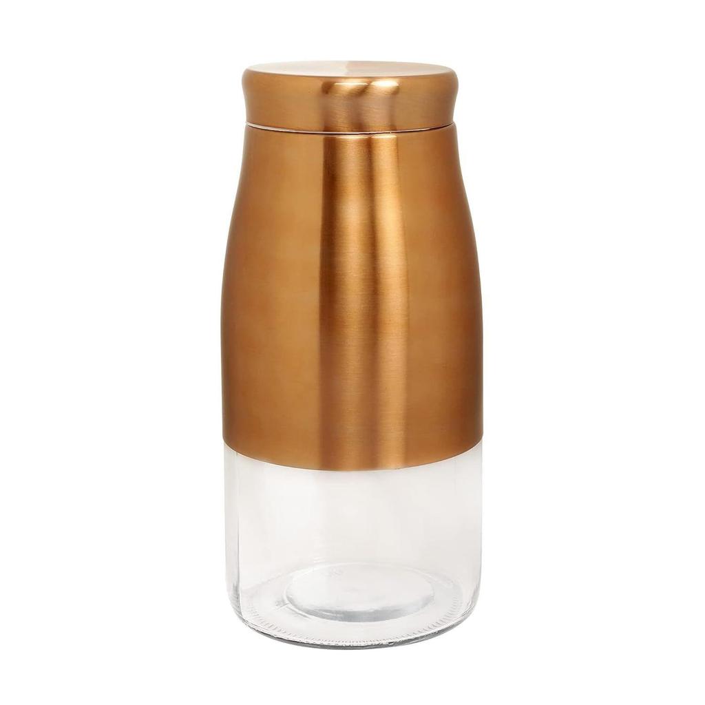 Rose Gold Finish - Bell Bottom Glass Jars for Sugar,Cereal, Spices, Pulses and Other Kitchen Storage 2250ml, Set of 6
