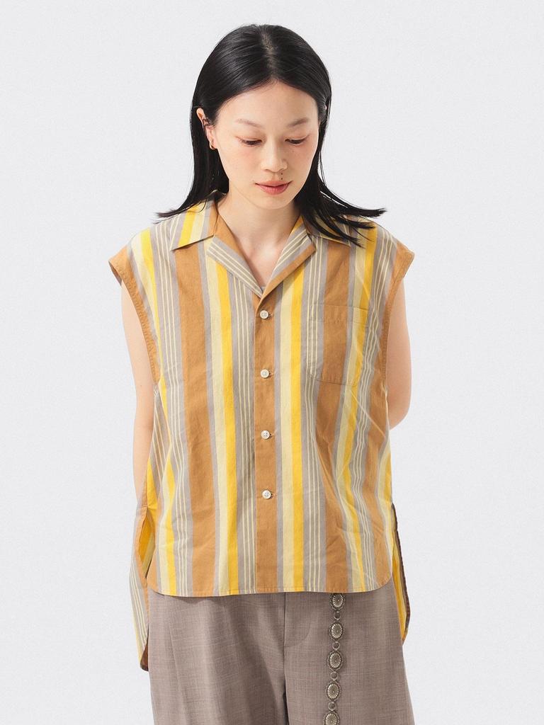 Beams Boy Women's Sleeveless Multi-Stripe S/S Shirt, Beige/Free