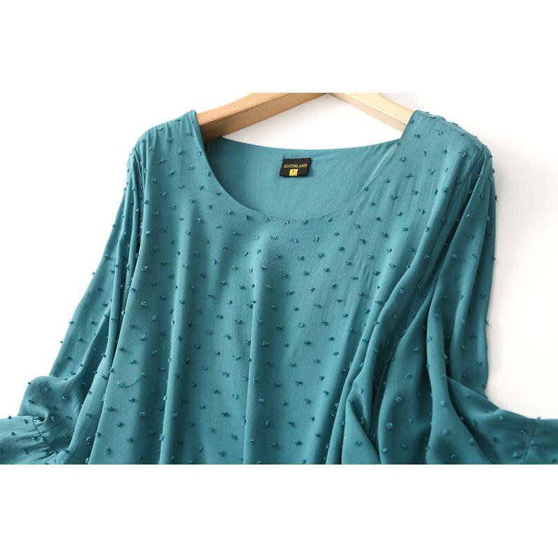Super Fairy ~ Export Export Flocking Dots Age-Reducing Cotton Silk Shirt Women's Small Horn Sleeve Double Layer Artificial Cotton Tops