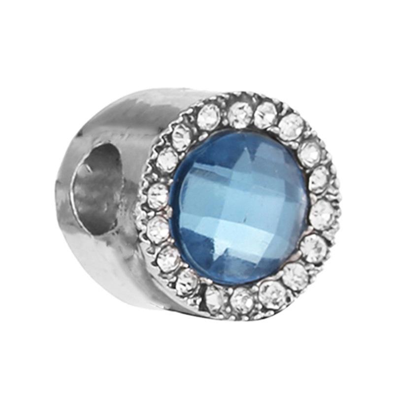 New Silver Plated Blue Diamond Alloy Large Hole Charm Beads For DIY Bracelet Necklace Jewelry Accessories Gifts