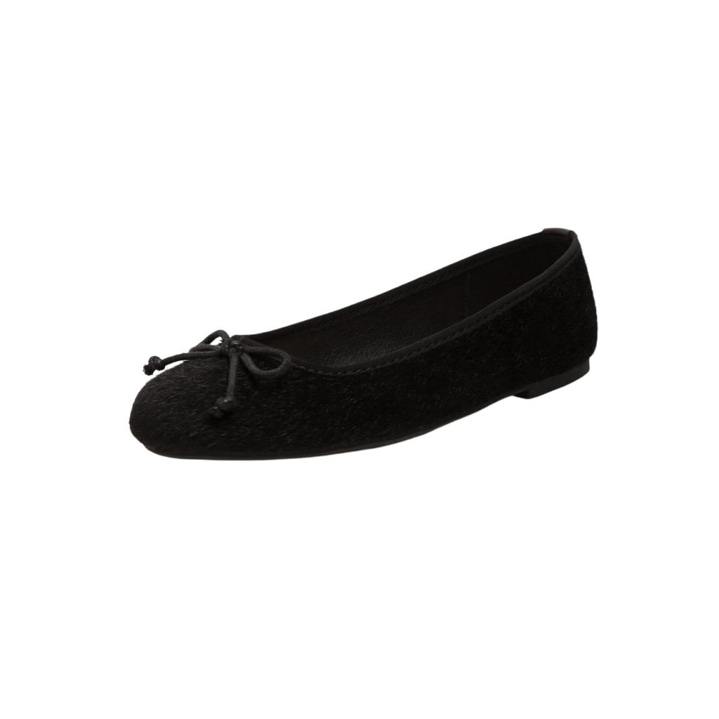 Leopard print leather horsehair round head bow light mouth flat sole shoes French versatile comfortable ballet women's shoes