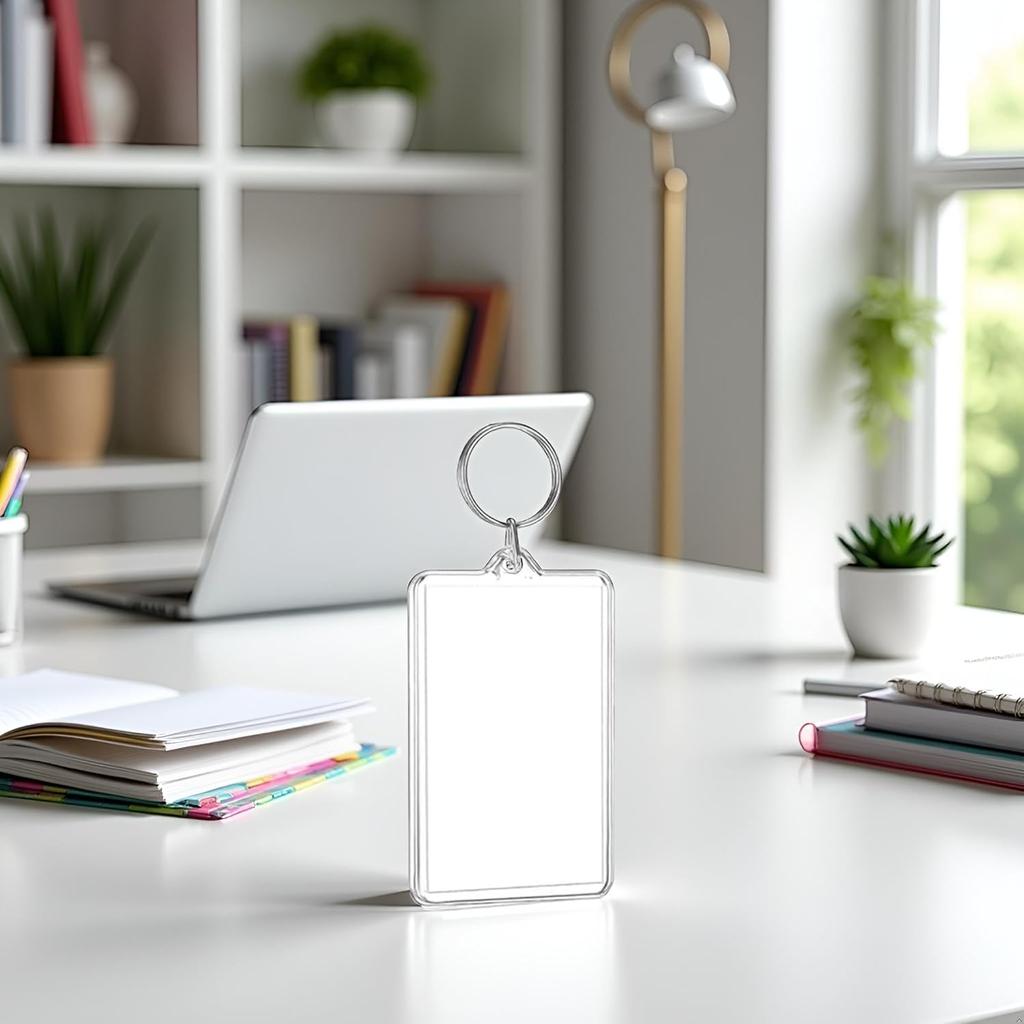 Transparent Acrylic Keychain Photo Frame, 1.57 x 2.16 Inches, Double Sided, Rectangle, with Split Ring, Picture Frames