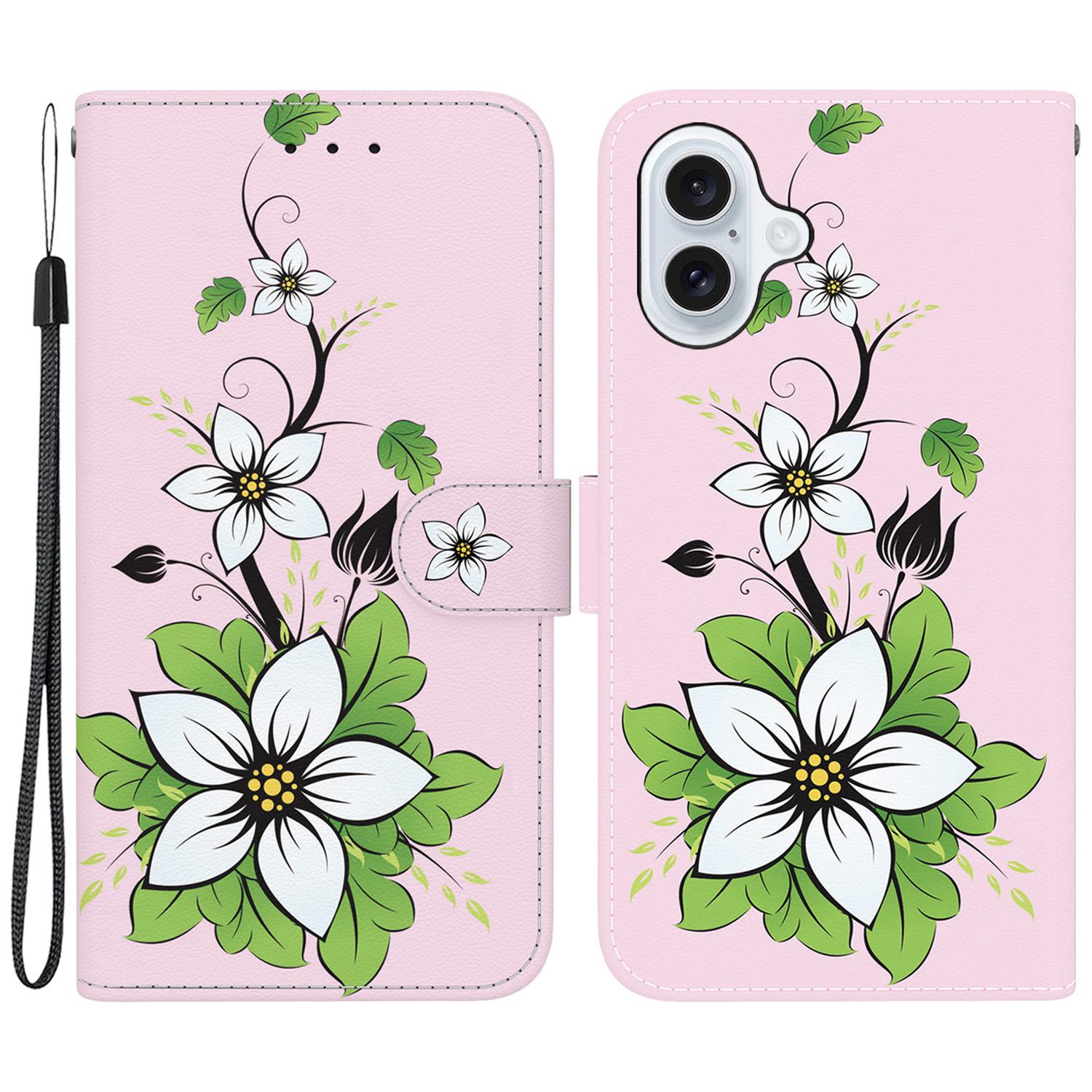 

For iPhone 16 Stand Case Pattern Print Leather Wallet Phone Cover Lily