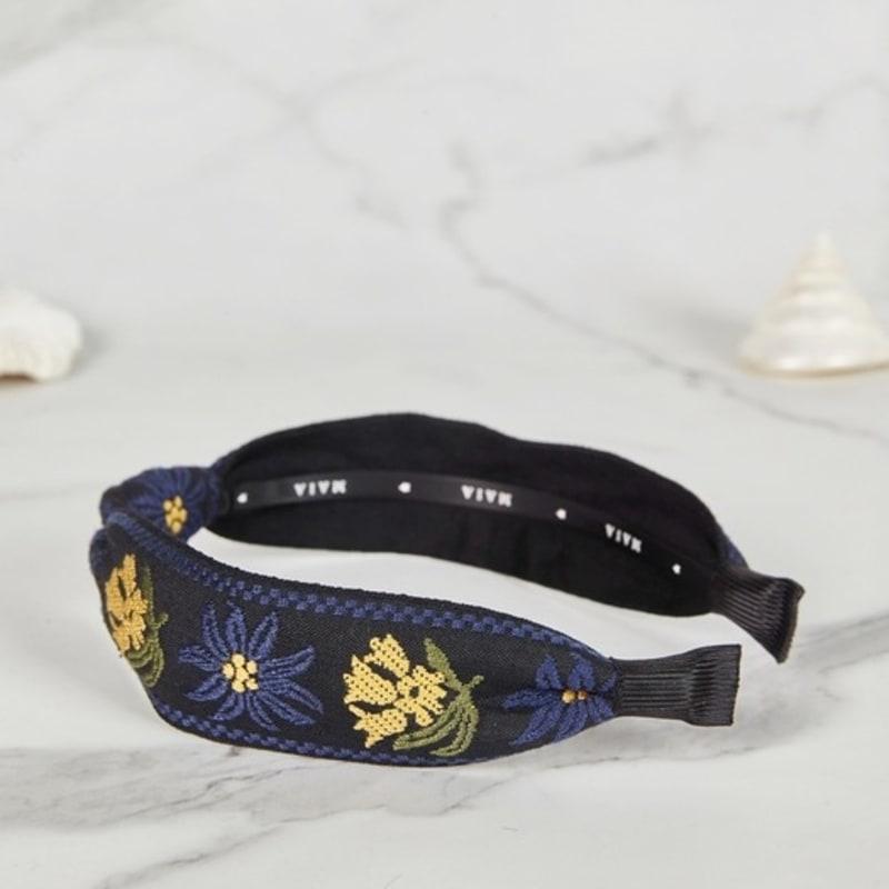 Bandeau MAIA Jacquard Floral - Nœud Marine