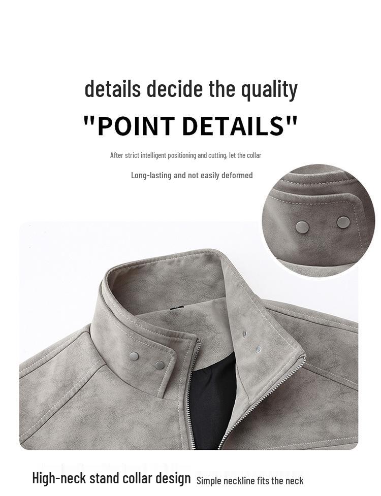 Men's Genuine Leather Stand Collar Jacket - Trendy, Versatile, Business Casual Motorcycle Outerwear