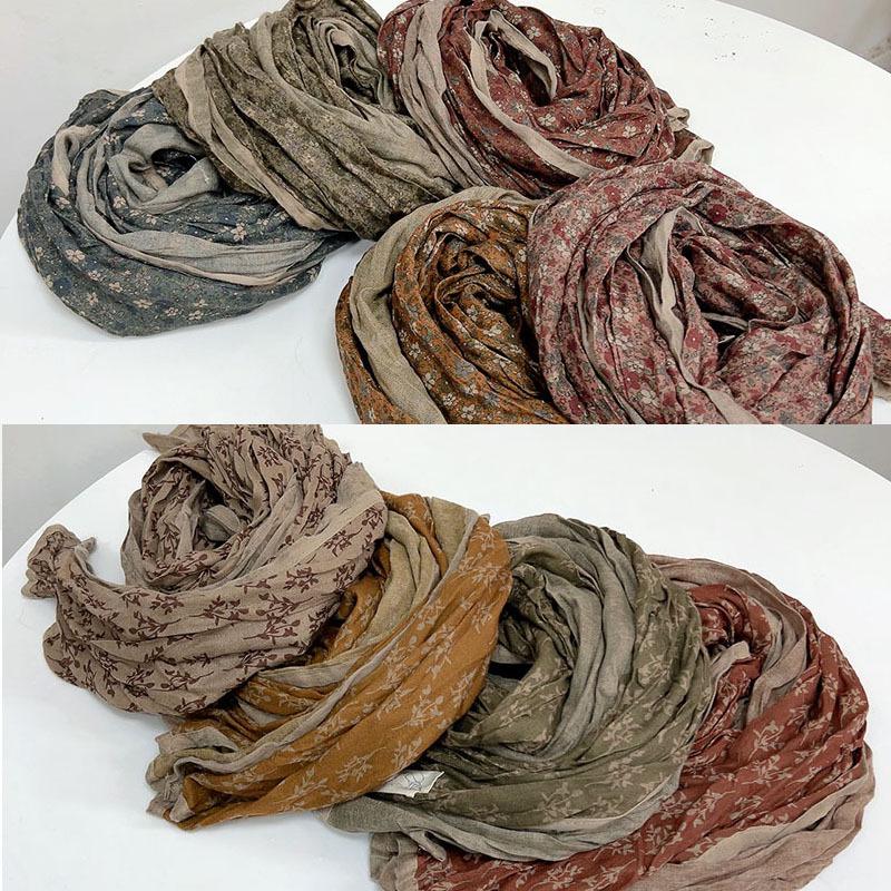Floral Korean Cotton-Linen Scarf: Fashionable, Breathable Shawl for Autumn & Winter