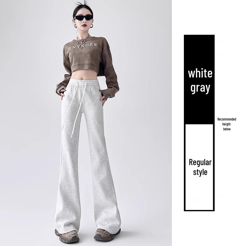 White-Gray High-Waisted Petite Micro-Flared Slimming Horseshoe Pants for Women, Spring/Autumn 2025 Collection