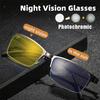 TR90 Photochromic Night Vision Half Frame Glasses for Men Anti-Headlight Protection and UV Protection Sunglasses for Driving