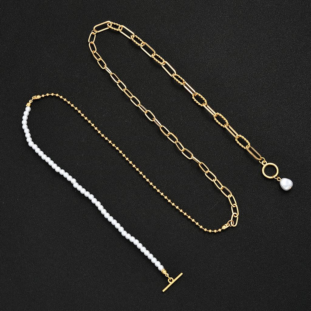 Vintage Gold Color Multiple Styles Imitation Pearl Necklace for Women Boho Trendy Multi-Layer Crystal Pendant Necklaces Jewelry