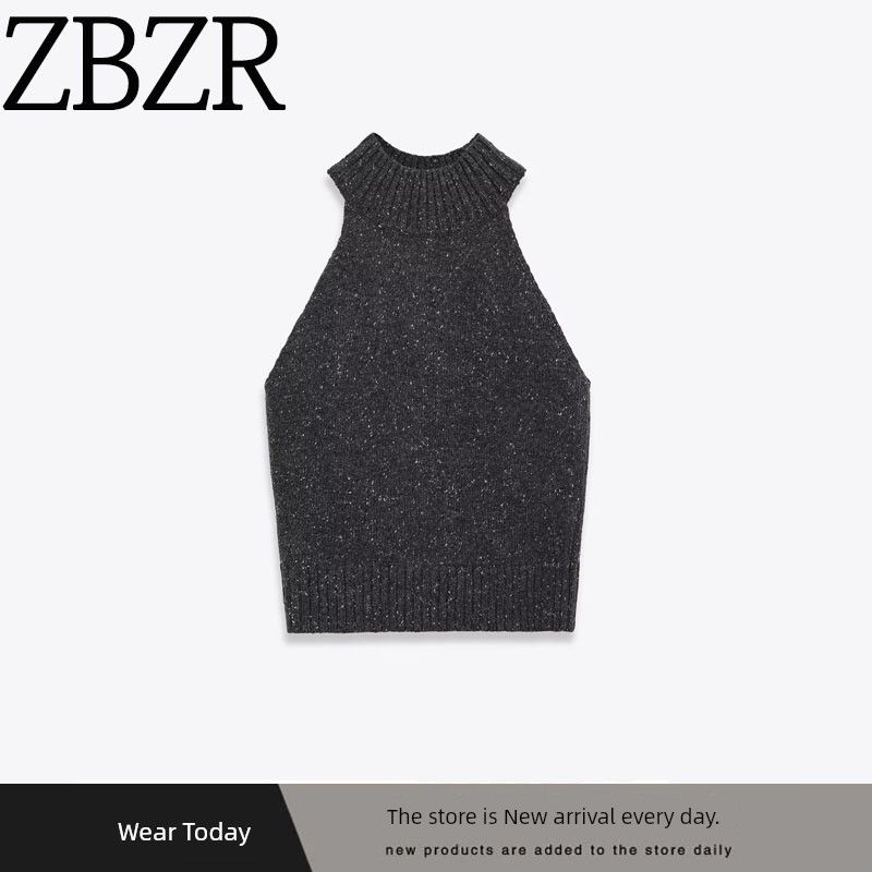 Za Export New Arrival Women's Clothing ZR Fashion Style Fashion All-Match Sleeveless Cold-Shoulder Halterneck Turtleneck Tops 6771136