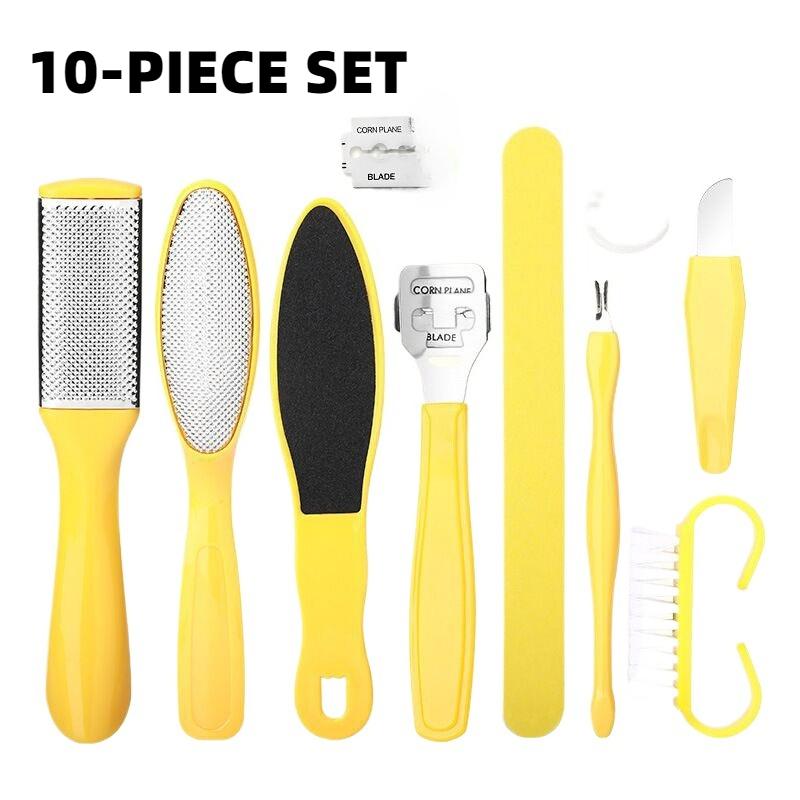 

Набор инструментов для педикюра 8/10 шт. пилка для ног пилинг отшелушивание мозолей щетка для чистки ног удаление омертвевшей кожи уход за ногами ZH 10-piece set жёлтый