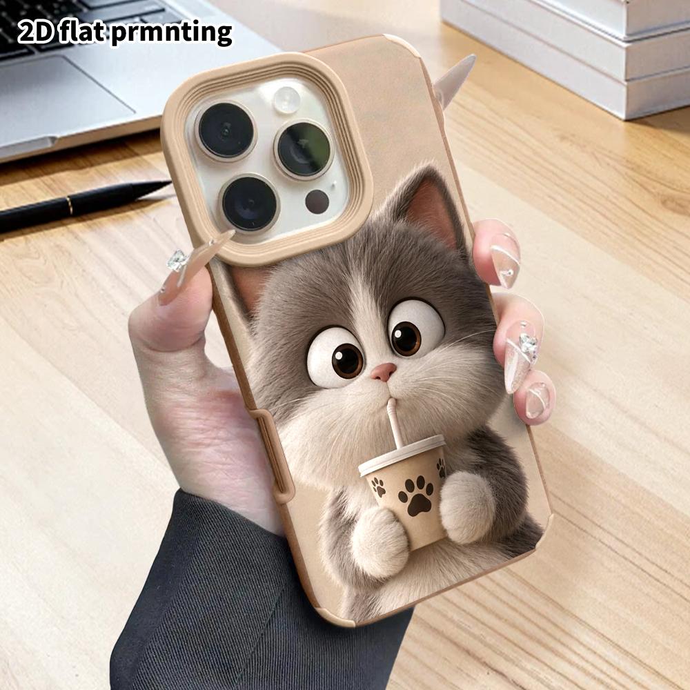 Phone Case: 2D Flat Lambskin Suitable for iPhone 18 17 16 15 14 13 Pro Film Protective Case,little Gray Cat, Christmas and Halloween Gifts