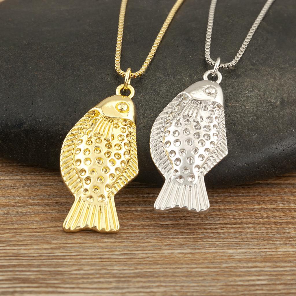 Nidin New Fashion Women's Minimalist Textured Fish Pendant Necklace Tone Animal Jewelry for Everyday Wear Perfect Gift for Her