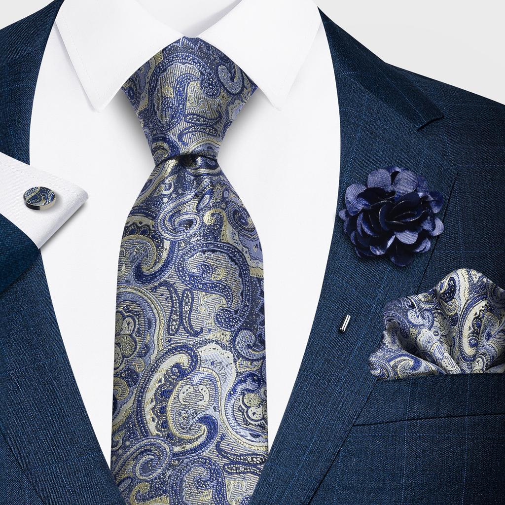 Fashion Men'S Paisley Tie Suit Pocket Towel Set 8Cm Polyester Jacquard Business Dress Tie