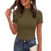 Ribbed Knit Short Sleeve Blouses for Women Casual Mock Neck Women's Short Sleeve Tops Stretchy Slim Fit Womens Short Sleeve Blouses Pullover Style