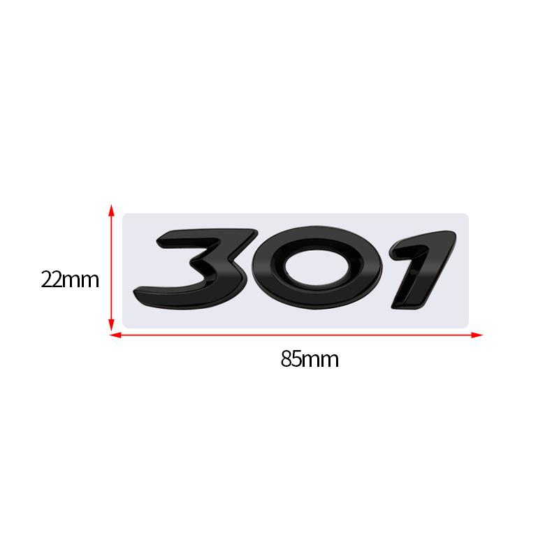 3D Glossy Black Chrome Silver Metal Logo Emblem Badge Decal Car Sticker for Peugeot 301 Car Accessories
