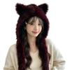 Plush Cats Ear Hat with Faux Furs Look Earflaps, Long Coverage Thick Warm Hat for Cold Weather Daily Outfit Styling, Outdoor Activity