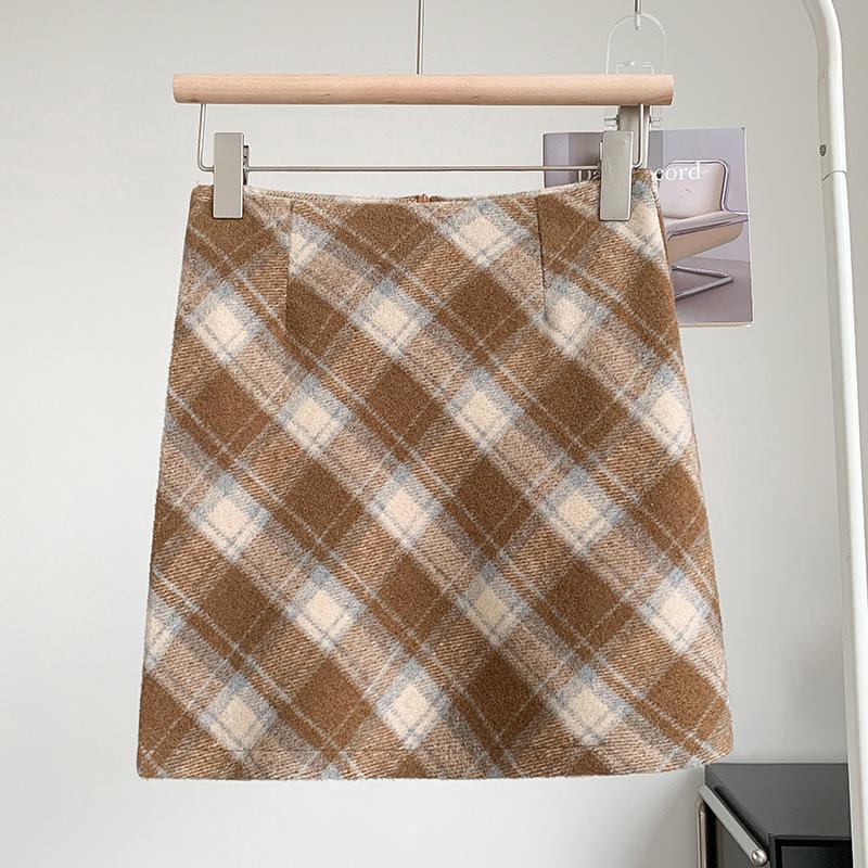 

2024 Retro American Khaki Wool Plaid A-Line Skirt - High-Waisted Bodycon Midi 2XL жёлтый