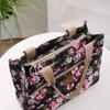 Fashion Floral Print Tote Bag Portable Canvas Lunch Bag Women's Casual Handbag Bento Mommy Shoulder Bag For Picnic Travel