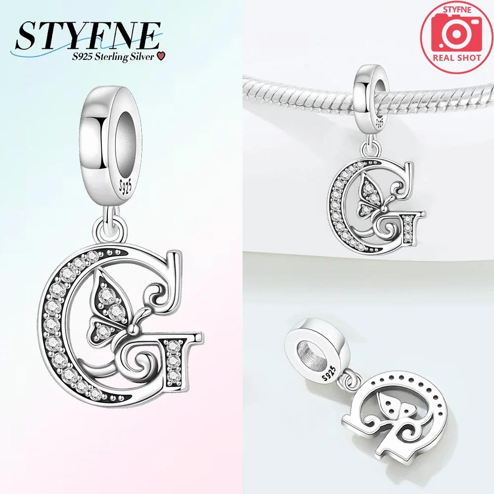 925 Silver Charms Zircon Beaded Butterfly Letter Pendant Fit Bracelet Accessories Bead Fashion Jewelry Making Fine Jewelry Gift