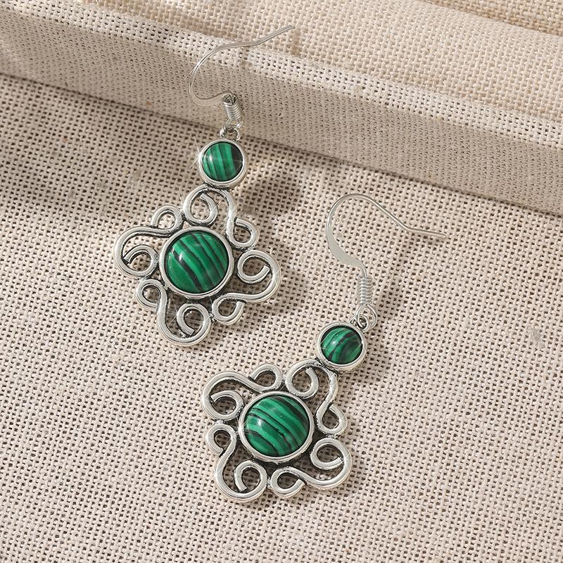 

Ethnic Copper Color Green Stone Dangle Earrings Woman Geometry Spiral Party Daily Wear