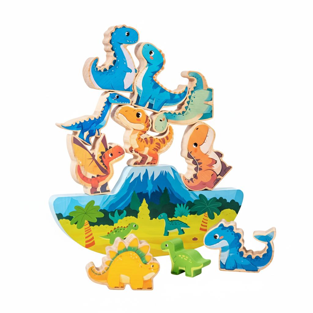 Happy Stacking Dinosaurs,Wooden Stacking Toy For Toddlers, Colorful Dinosaur Balancing Activity Toy, Improves Fine Motor Skills And Dexterity