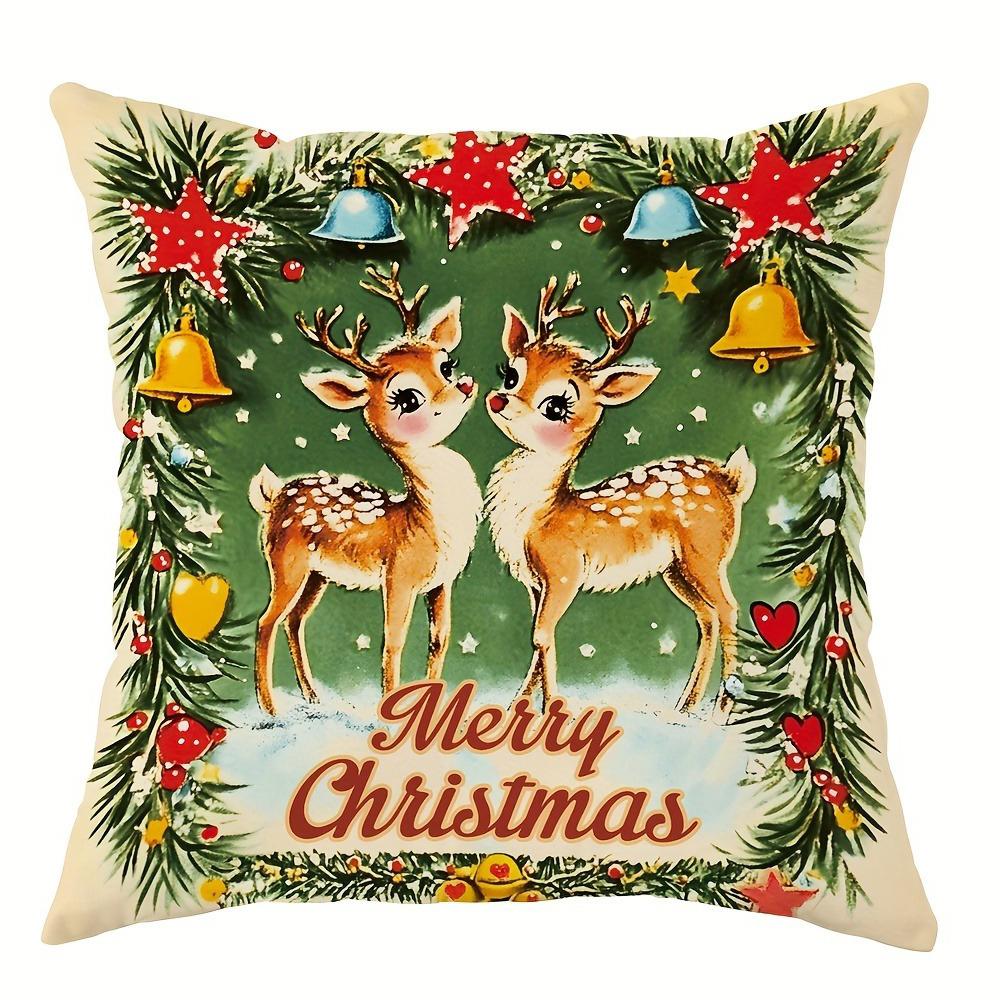 Merry Christmas Decoration Pillowcase New Year Gift Santa Claus Fawn Pattern Home Room Decoration Sofa Cushion Cover