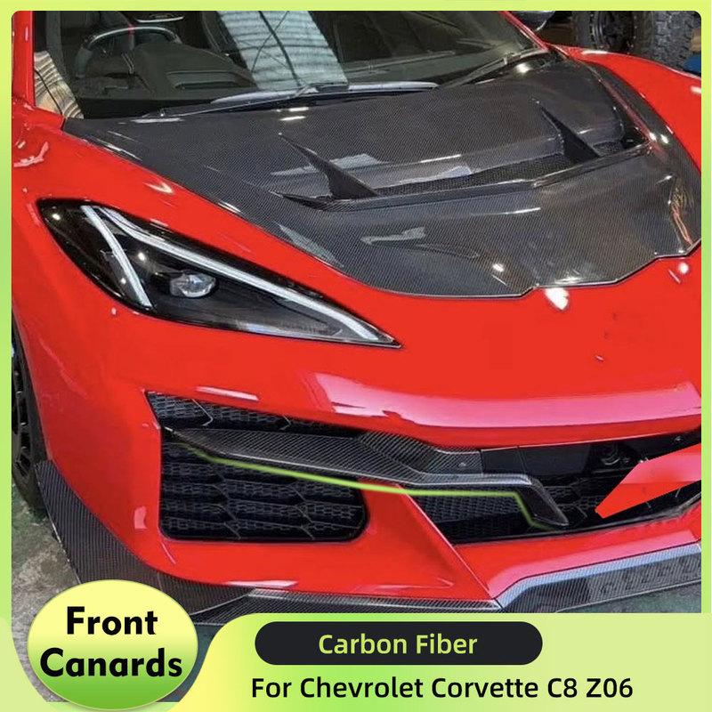For Chevrolet Corvette C8 Z06 2020-2024 Real Carbon Fiber Front Bumper Splitter Canards Fin Car Front Racing Sport Body Kits