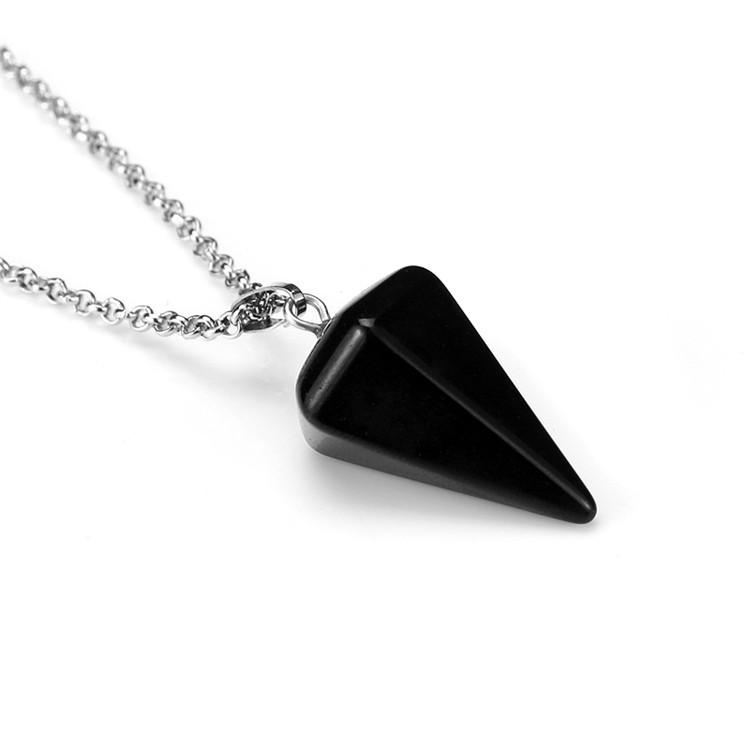 1pc Natural Stone Hexagonal Pendant Chain Necklace Taper Soul Swing Bullet Crystal Necklace For Men And Women