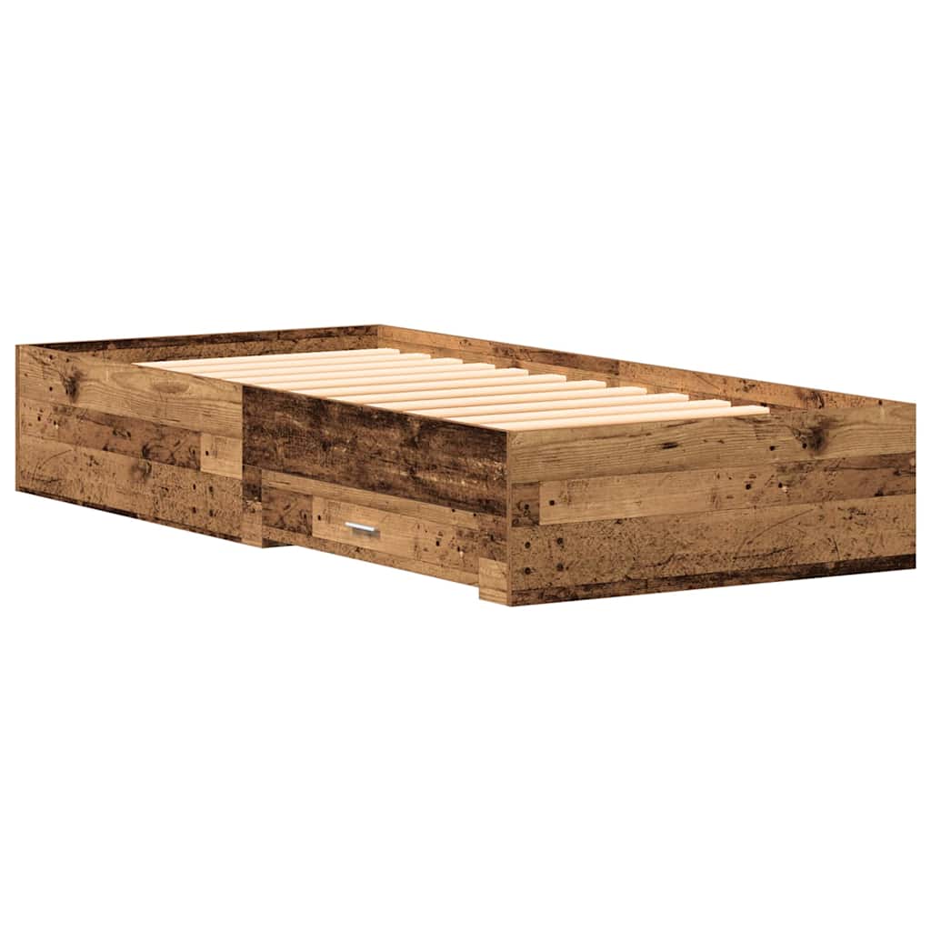 Bed Frame with Drawers Rustic Wood Finish 100 x 200 cm Engineered Wood