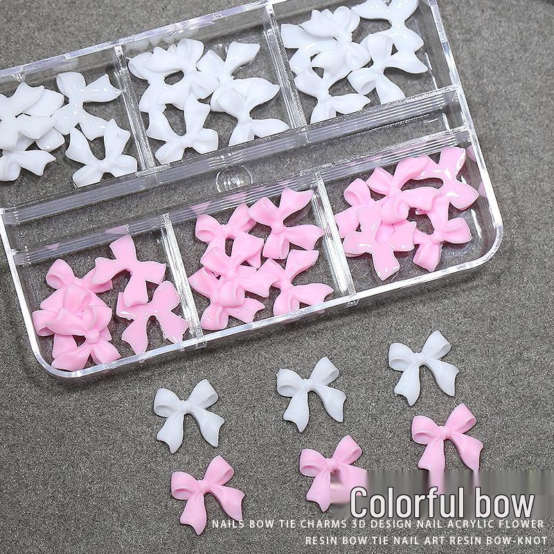 

Xiaohongshu Pink & White Ribbon Resin Nail Art Accessories with Rhinestones