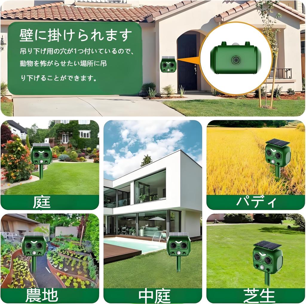 Ultrasonic Animal Crow Pest Alarm Bird Cat Rodent Infrared Detection Range Pest Control Dog USB Solar Standby 5 Repellent IP64 Protection Repellent,