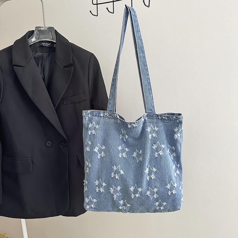 

New washed denim large capacity casual simple retro literary versatile shoulder bag tote bag