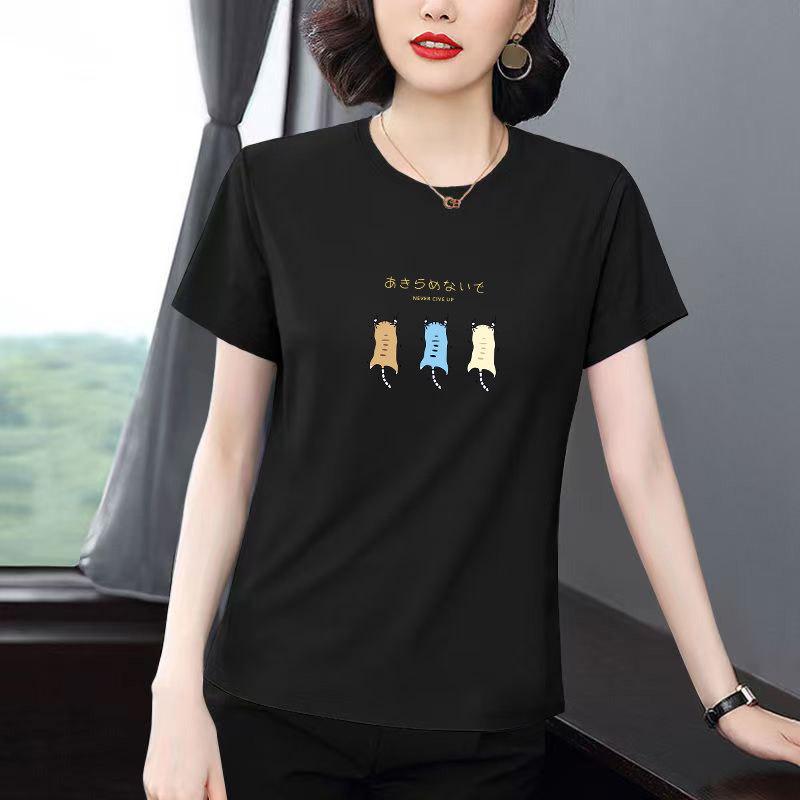 New Style Plus Size Round Neck Short Sleeve Summer T-Shirt: Flattering, Loose, Versatile for Middle-Aged Women