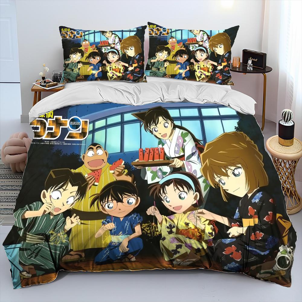 Comforter Detective Conan Cartoon Anime Comforter Bedding Set Bed Set King Queen Size Bedding Set Kids