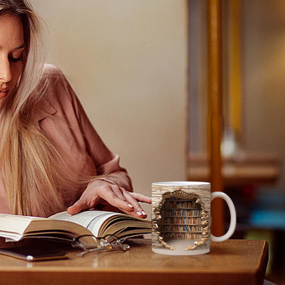 350ML 3D Bookshelf Mug Ceramic Library Bookshelf Cup Creative Multi-Purpose Birthday Gifts for Friends