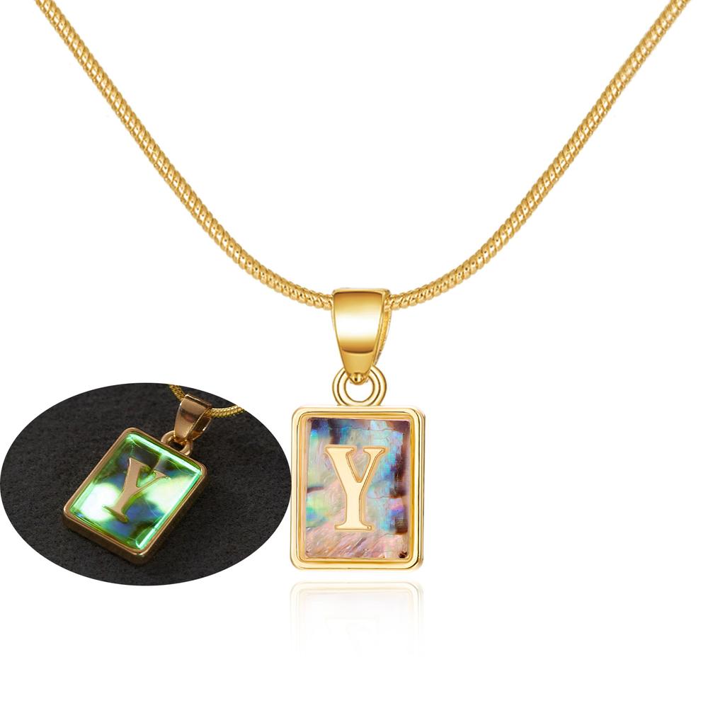 Colored Shell Luminous 26 Letter Square Brand Pendant Snake Bone Chain Necklace Couple Letter Necklace