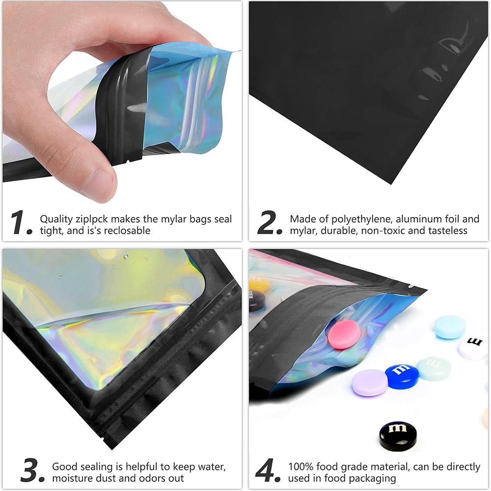 50pcs Holographic Laser Mylar Bags - Thick, Smell Proof, Zip Lock Pouch for Jewelry, Gifts, Retail Storage