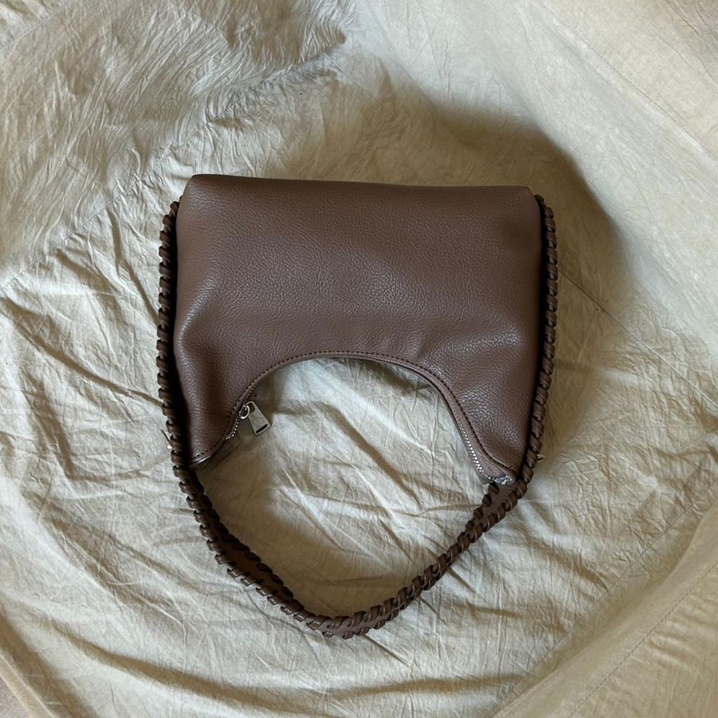 IELGY Woven Texture Fashion Underarm Bag Solid Color All-Match Crescent Bag Simple Trendy Portable One-Shoulder
