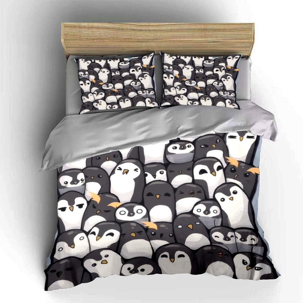 Cute Penguin Themed Home Decor Set Bedding Set With 1 Duvet Cover 2 Pillowcases Single Double King Queen, Gift