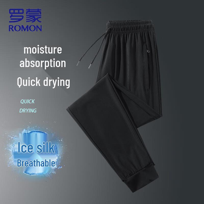 ROMON Men's Summer Ice Silk Quick-Dry Straight Leg Pants