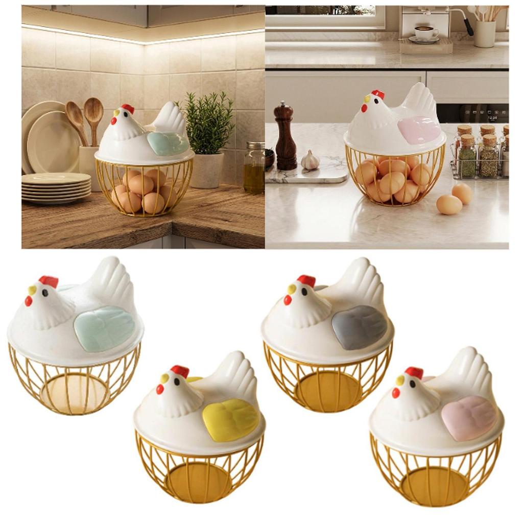 Egg Storage Basket Chicken Egg Basket with Chicken Shaped Lid Eggs Holder for Pantry