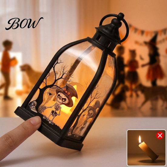 Halloween Party Decorations Candle Lantern, Decorative Spooky Witch Skeleton Pumpkin Tabletop Accessory Light for Haunted House, Front Porch,