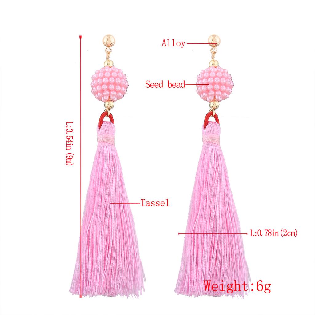 Bohemia Long Tassel Earrings Women Fashion Bead Alloy Dangle Earrings Ethnic Jewelry