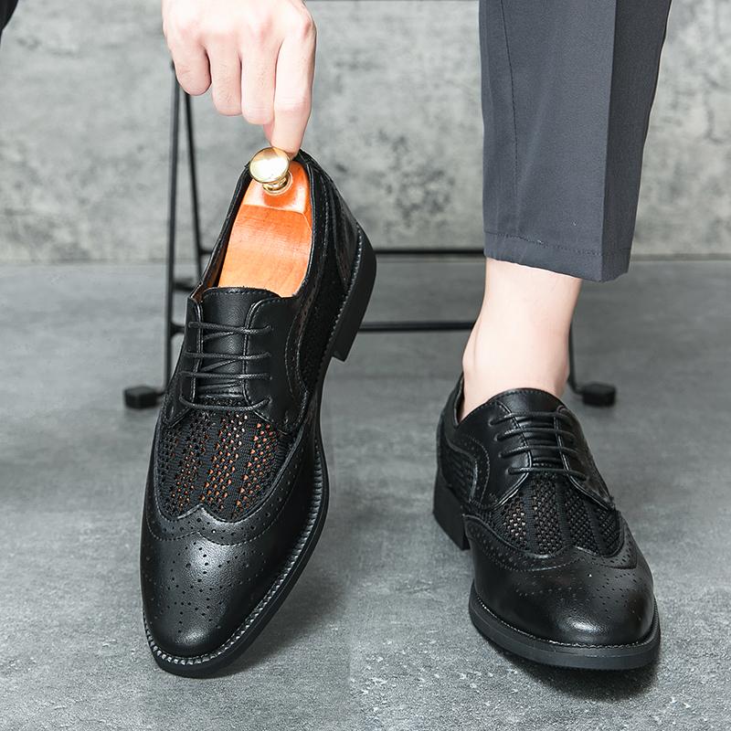 Fashionable Luxurious Men's Genuine Leather Shoes Hollowed Out Casual Shoes Business Office Banquet Shoes Summer Breathability